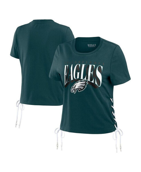 Women's Midnight Green Philadelphia Eagles Lace Up Side Modest Cropped T-shirt