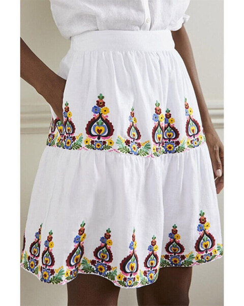 Boden Embroidered Linen Mini Skirt Women's White 14