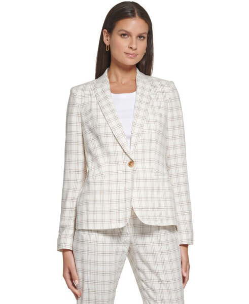 Women's Plaid One-Button Blazer