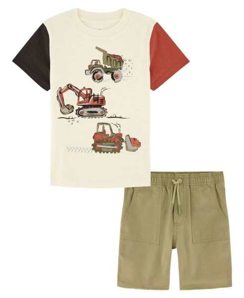 Little Boys Short Sleeve Colorblock T-shirt and Prewashed Canvas Shorts Set