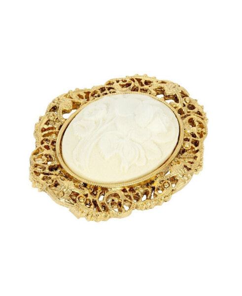 Oval Flower Cameo Pin