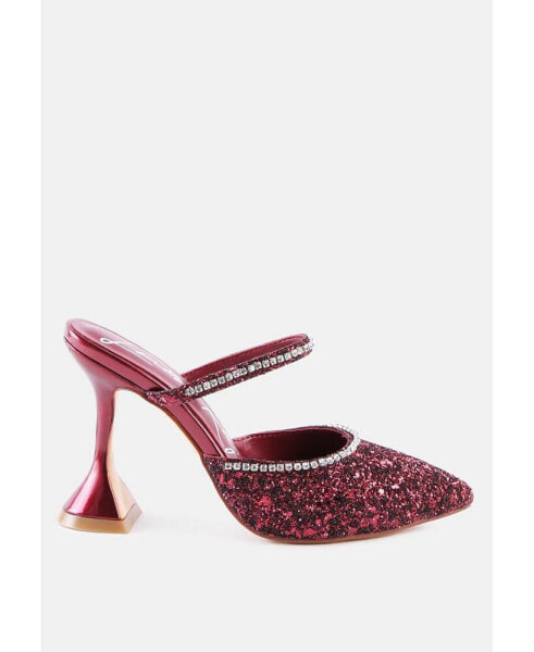 Iris Glitter Diamante Embellished Spool Heel Sandals