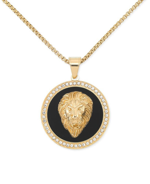 Black Agate & Lion Head 24" Pendant Necklace in Gold-Tone Ion-Plated Stainless Steel