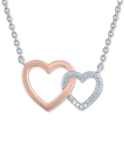 Diamond Accent Double Heart Pendant Necklace in Sterling Silver & 14k Rose Gold-Plate, 16" + 2" extender