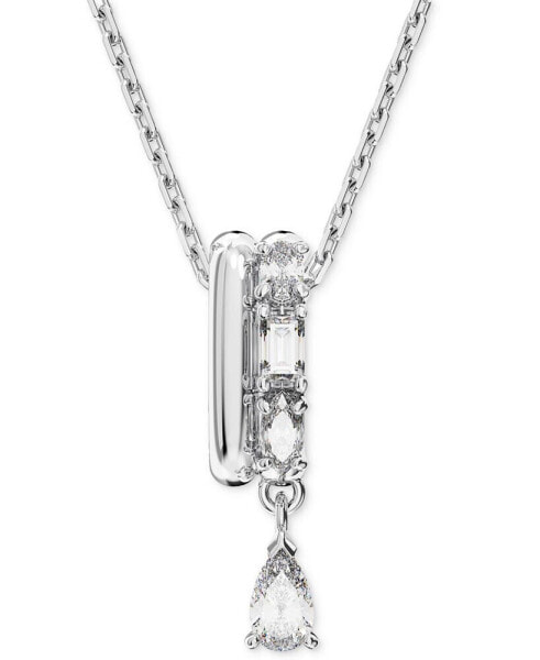 Rhodium-Plated Mixed Crystal Double Ring Pendant Necklace, 15" + 2" extender