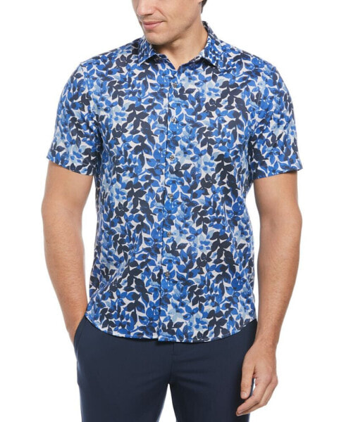 Men's Floral Print Short-Sleeve Button-Front Cotton Shirt