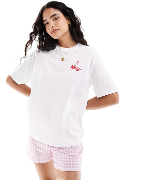 Pimkie cherry back print t-shirt in white