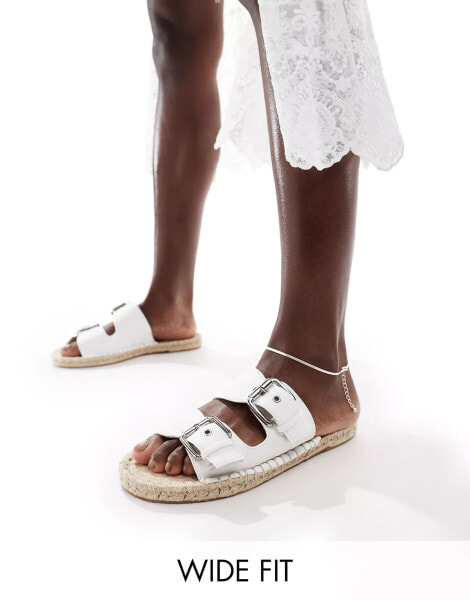 ASOS DESIGN Wide Fit Jada double buckle espadrille sandals in white