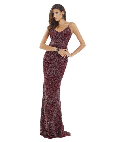 Women's Body Con V-neck Beaded Dress