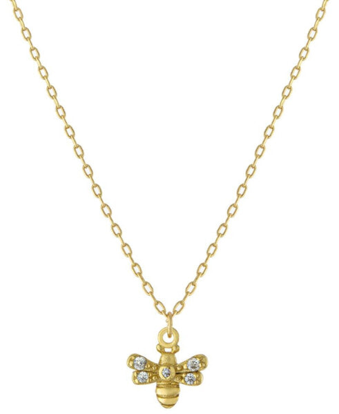 Cubic Zirconia Bee Pendant Necklace in Gold-Plated Sterling Silver, 16" + 2" extender, Created for Macy's