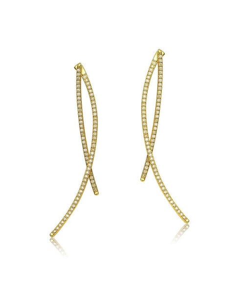 Modern 14K Gold Plated Cubic Zirconia Thin Statement Earrings