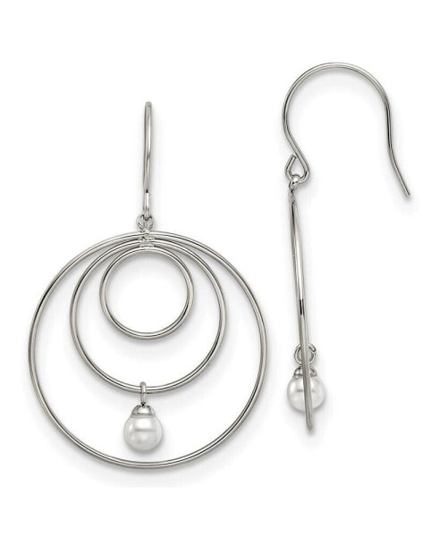 Stainless Steel Polished Imitation Pearl Dangle Earrings