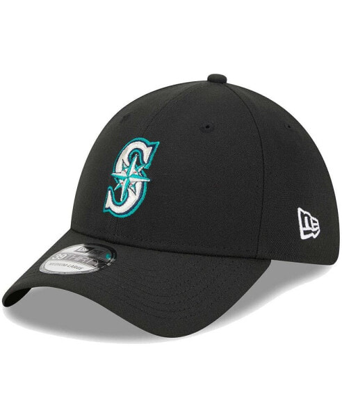 Men's Black Seattle Mariners Logo 39THIRTY Flex Hat