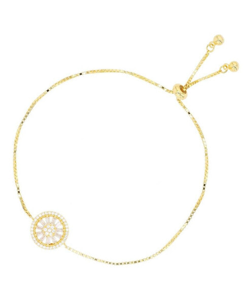 Cubic Zirconia Round and Baguette Wheel Adjustable Bolo Bracelet in Sterling Silver (Also in 14k Gold Over Silver or 14k Rose Gold Over Silver)