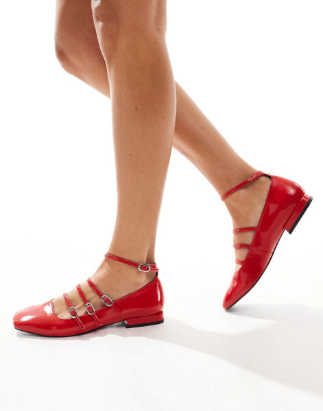 Stradivarius strappy ballet shoe in red