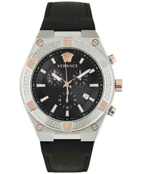 Часы Versace V-Sporty Greca Черная Кожа 46mm
