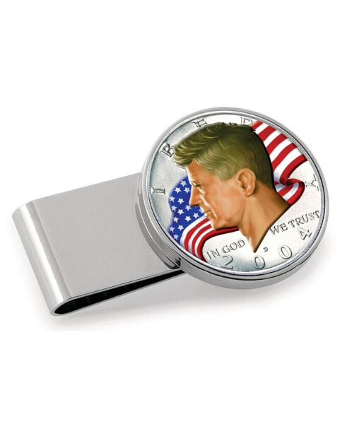 Men's JFK Half Dollar Colorized American Flag Coin Money Clip