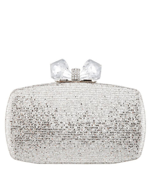 Women's Glitter Minaudiere With Crystal Bow Clasp