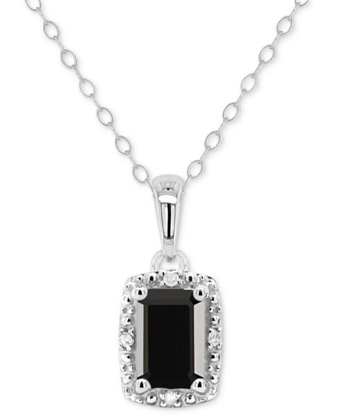 Labradorite & Diamond Accent Rectangle 18" Pendant Necklace in Sterling Silver (Also in Onyx, & Turquoise)