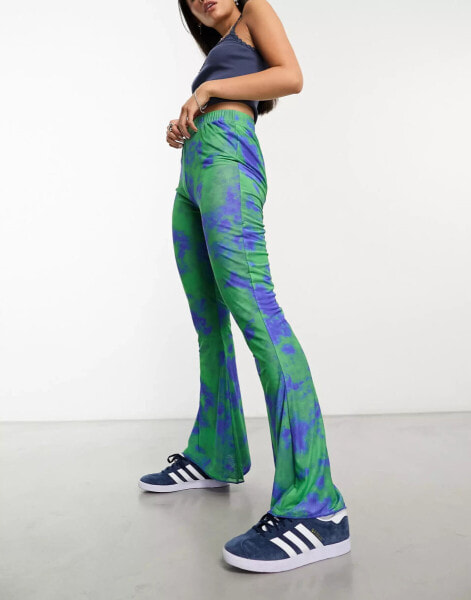 Bolongaro Trevor tie-dye printed mesh flared trousers in blue