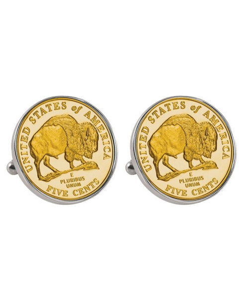 Gold-Layered Westward Journey 2005 Bison Jefferson Nickel Bezel Coin Cuff Links