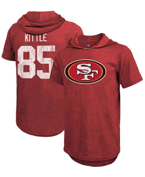 Men's George Kittle Heathered Scarlet San Francisco 49Ers Name and Number Tri-Blend Hoodie T-shirt