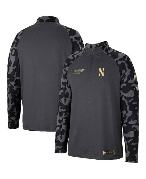 Men's Charcoal Northwestern Wildcats OHT Military-Inspired Appreciation Long Range Raglan Quarter-Zip Jacket