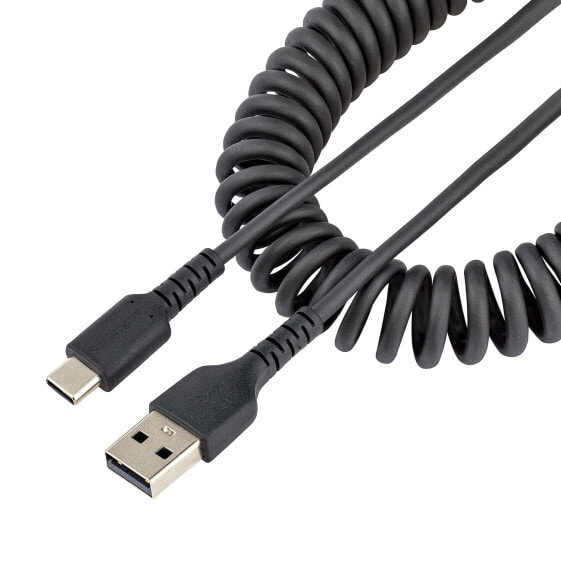 Кабель USB A на C для зарядки 1м - Спиральный кабель быстрой зарядки и синхронизации - Высококачественный кабель USB 2.0 A на USB Type-C - Прочное арамидное волокно - Прочный мужской USB-кабель - 1 м - USB A - USB C - USB 2.0 - 480 Мбит/с - Черный