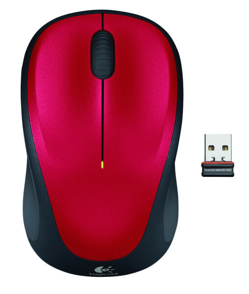 Logitech Wireless Mouse M235 - Ambidextrous - Optical - RF Wireless - Black - Red