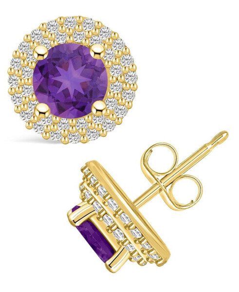 Amethyst (1-1/2 ct. t.w.) and Diamond (1/2 ct. t.w.) Halo Stud Earrings in 14K Yellow Gold