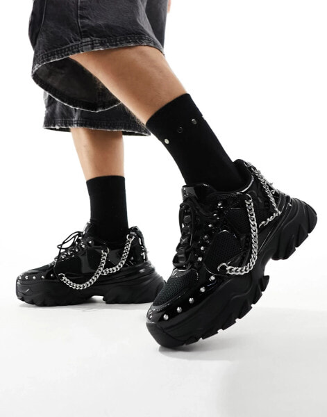 ASOS DESIGN chunky trainers in black with studding