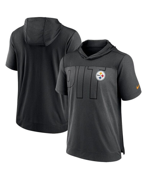 Men's Heathered Charcoal, Black Pittsburgh Steelers Performance Hoodie T-shirt