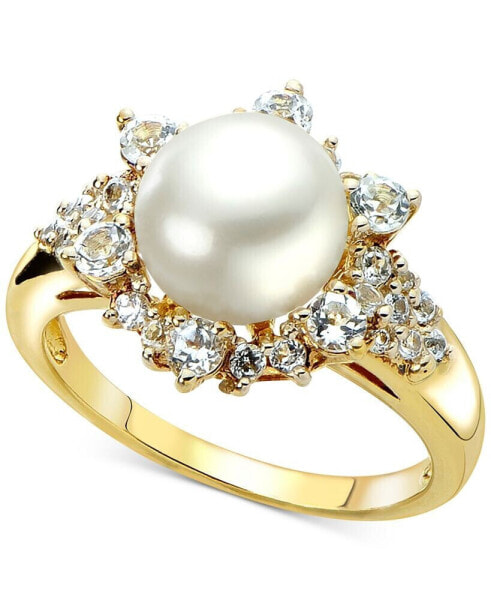 Кольцо Macy's Freshwater Pearl & White Topaz Gold-Plated Silver