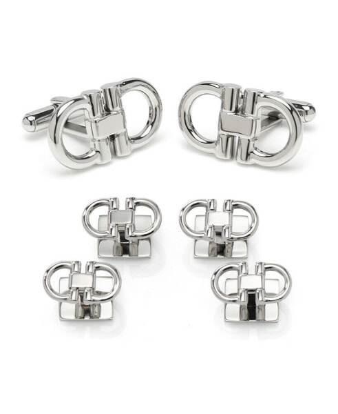 Men's Horse Bit Stainless Steel Cufflinks and Stud Set, 6 Piece Set