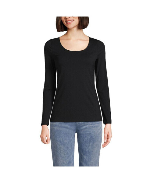 Petite Lightweight Jersey Skimming Long Sleeve Scoop Neck T-shirt