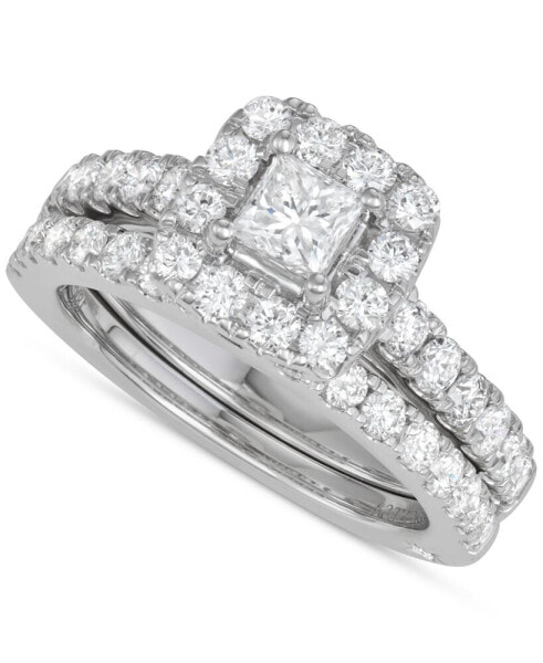 Diamond Princess Halo Bridal Set (2 ct. t.w.) in 18k White Gold