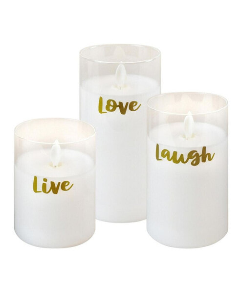 Moving Flame Live Laugh Love LED Glass Candles, Set of 3