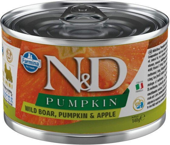 Farmina N&D Pumpkin Mini Pastete Hundefutter (Nassfutter, mit hochwertigen Vitaminen und natürliche Antioxidantien, ohne Mais, Zutaten: Wildschwein und Apfel, Portionsgröße: 140 g)