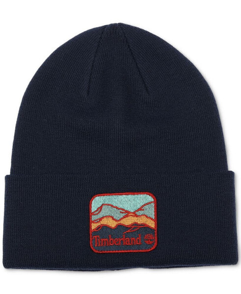Men's Embroidered Mountain Logo Patch Beanie