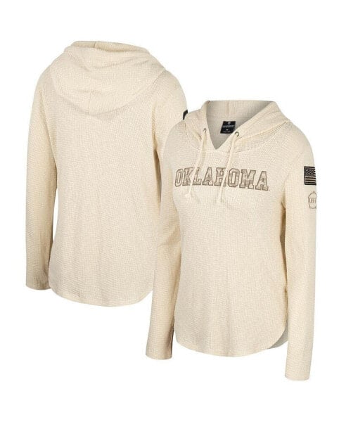 Women's Cream Oklahoma Sooners OHT Military-Inspired Appreciation Casey Raglan Long Sleeve Hoodie T-shirt