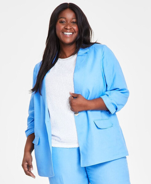 Plus Size Notch-Lapel Ruched-Sleeve Jacket