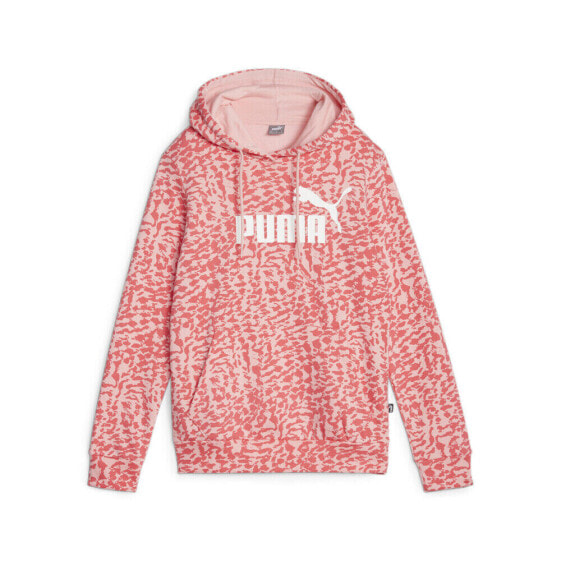 Puma Essential Animal Print Pullover Hoodie Womens Pink Casual Athletic Outerwea