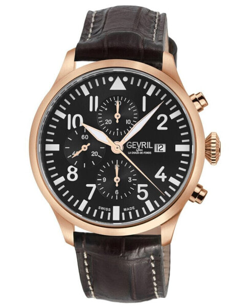 Men's Vaughn Swiss Automatic Brown Italian Leather Strap Watch 44mm
