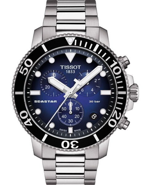 Men's Swiss Chronograph Seastar 1000 Gray Stainless Steel Bracelet Diver Watch 45.5mm