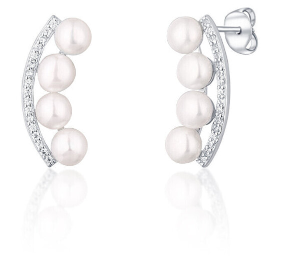 Silver earrings with river pearls and zircons JL0744