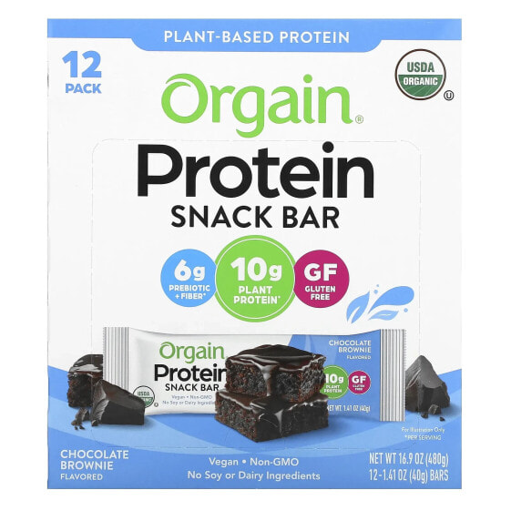 Батончик для здорового перекуса Orgain Protein Snack Bar Шоколадный брауни 12 штук по 40 г каждый