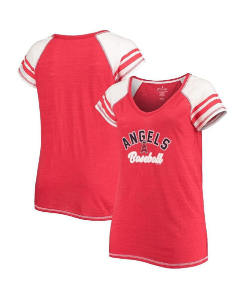 Women's Red Los Angeles Angels Curvy Colorblock Tri-Blend Raglan V-Neck T-shirt