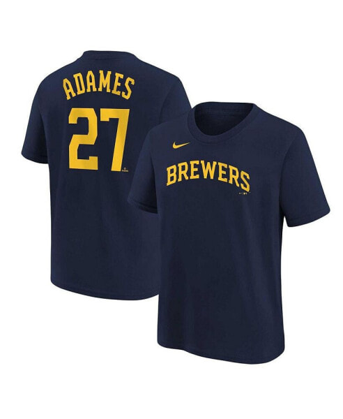 Big Boys Willy Adames Navy Milwaukee Brewers Player Name and Number T-shirt