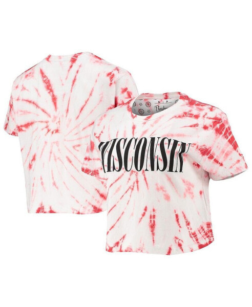 Women's Red Wisconsin Badgers Showtime Tie-Dye Crop T-shirt