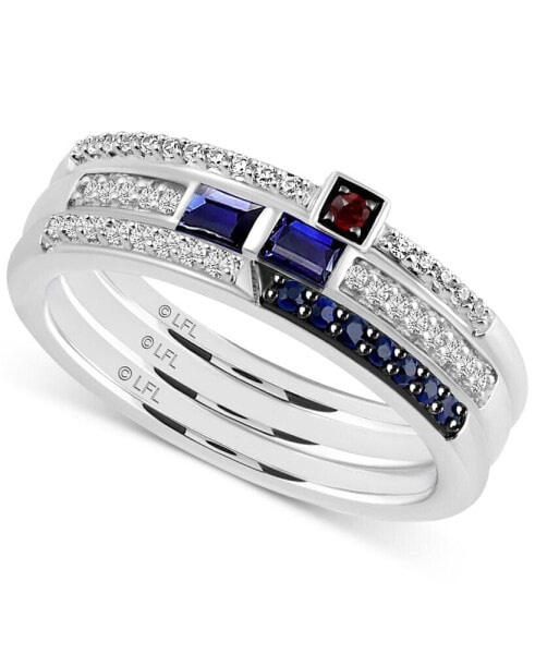 3-pc. Set Sapphire (1/3 ct. t.w.), Garnet Accent, & Diamond (1/6 ct. t.w.) Star Wars R2D2 Inspired Rings in Sterling Silver